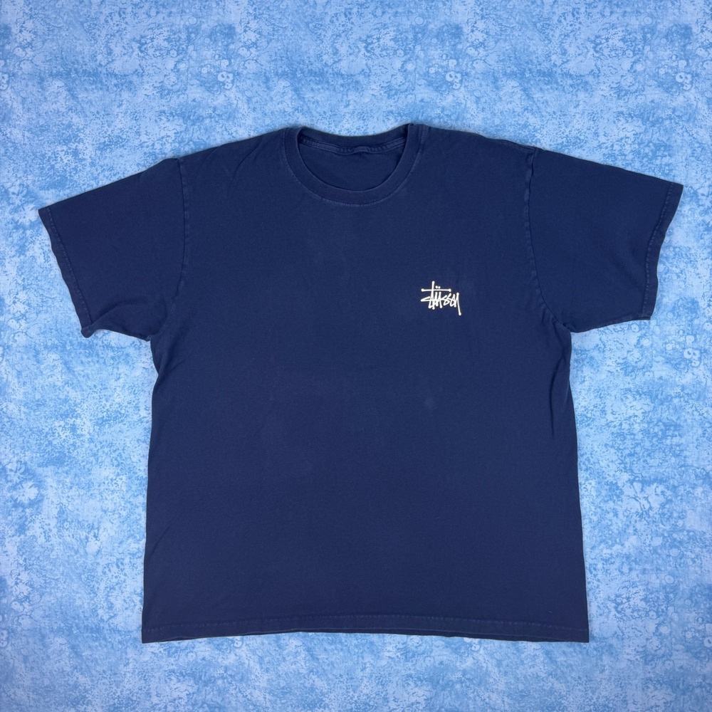 Stussy Mens XL Navy Blue Short Sleeve Graphic Logo T-Shirt Streetwear